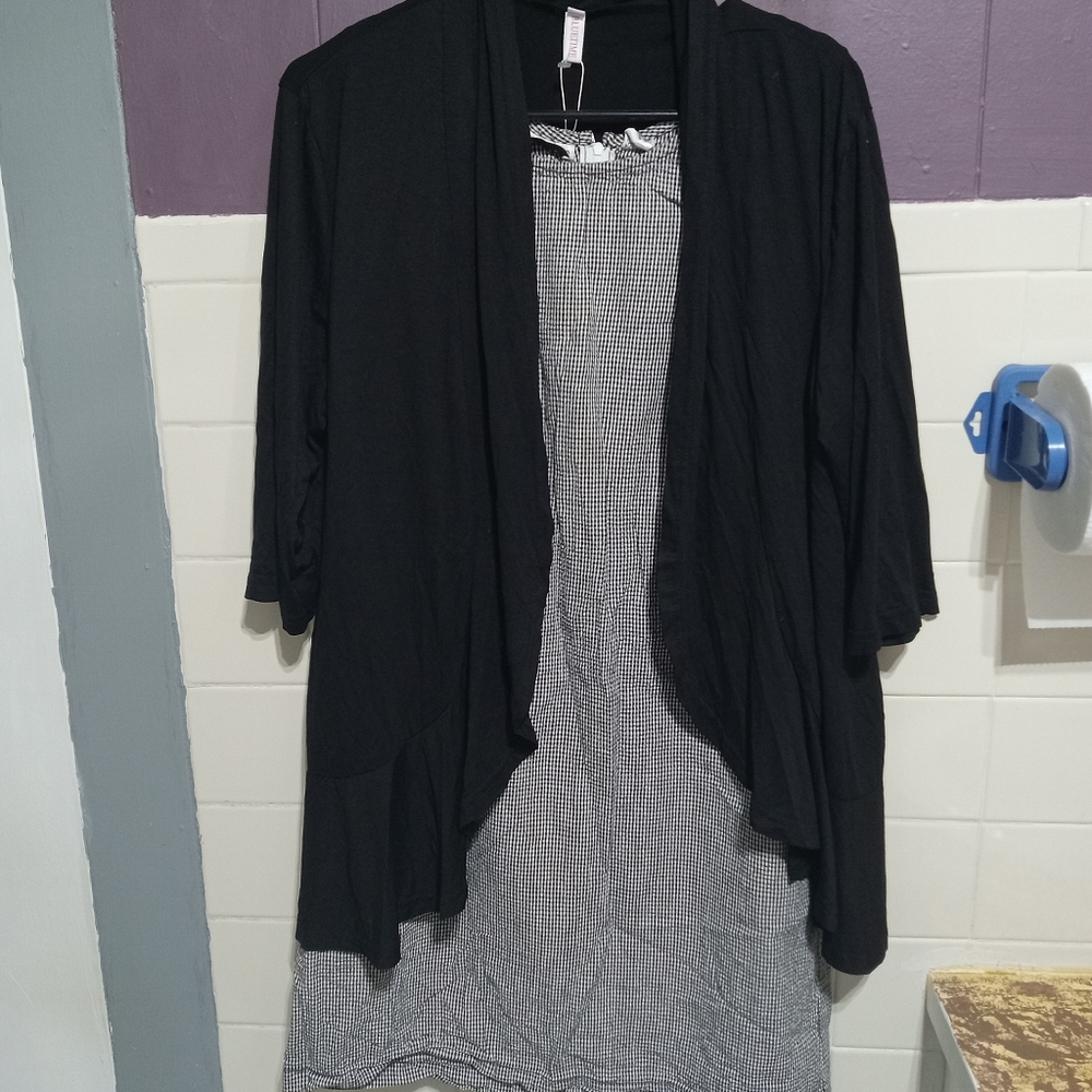 Millenium large ladies black white dress black sweater jacket blue time-2 pc.set